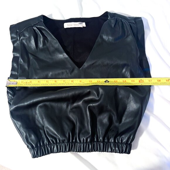 Anthropologie Bishop + Young Simone Vegan Faux-Leather Banded V-Neck Top - Picture 10 of 15